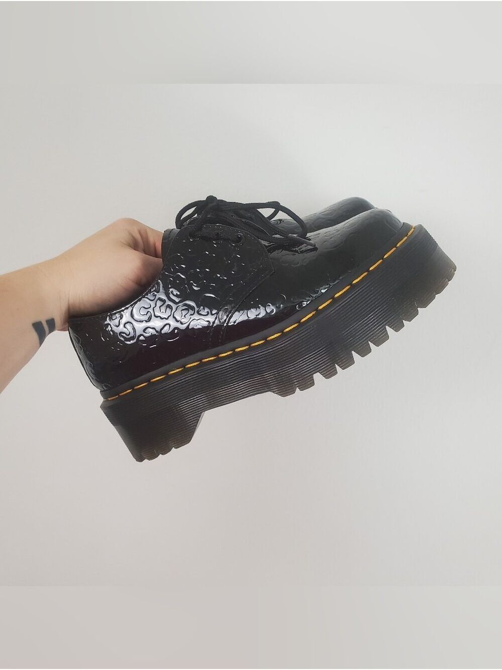 Dr Martens 1461 Quad Leopard Emboss Patent Leather Platform Shoes Women's Size 5 - Picture 2 of 11